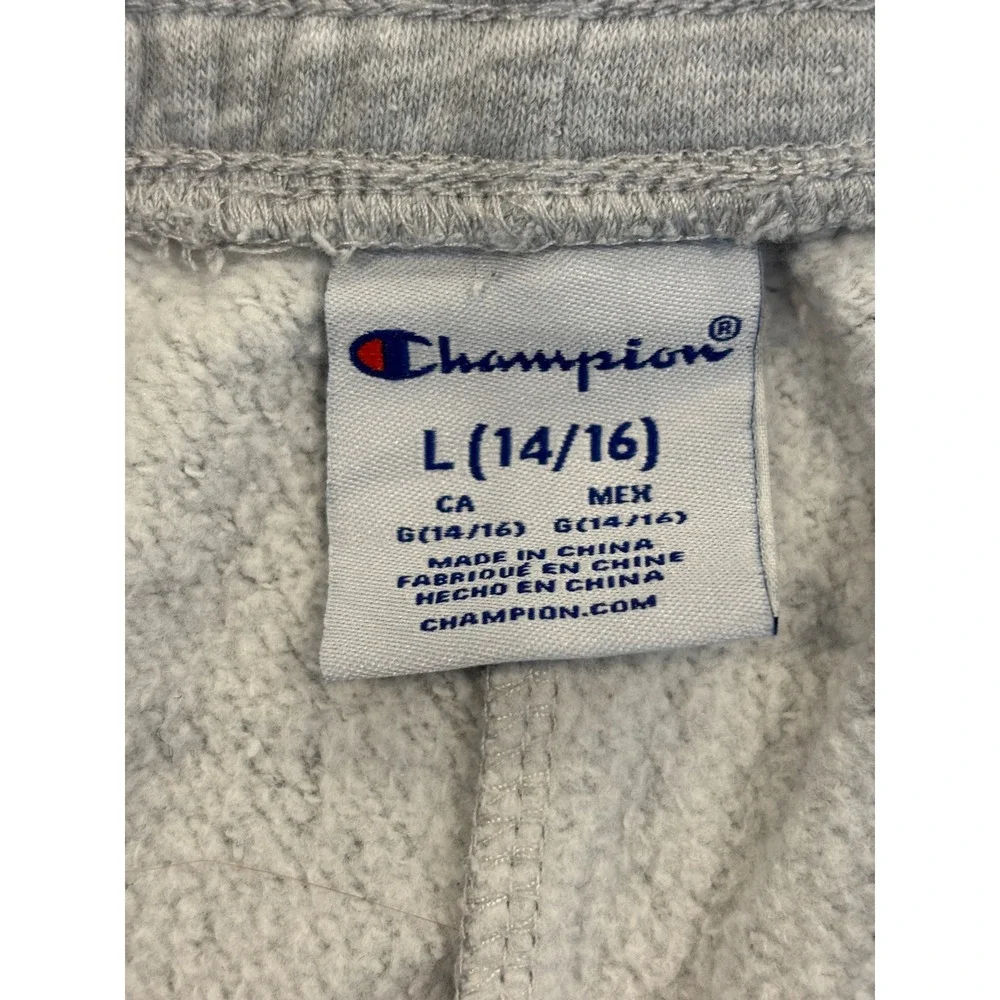 Champion Boys Heather Gray Fleece Jogger Sweatpants Large 14/16 Script Logo